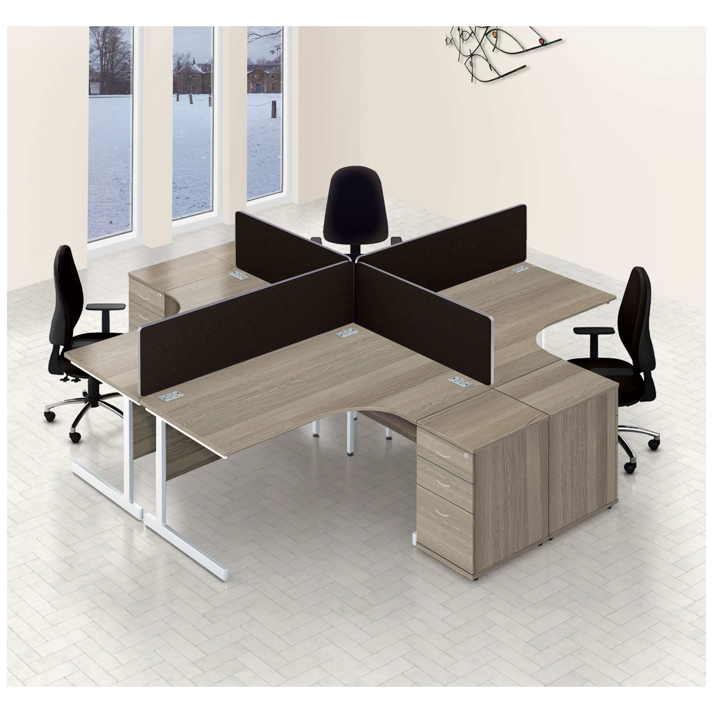 Commerce II Ergonomic Corner Office Desks With Desk High Pedestal